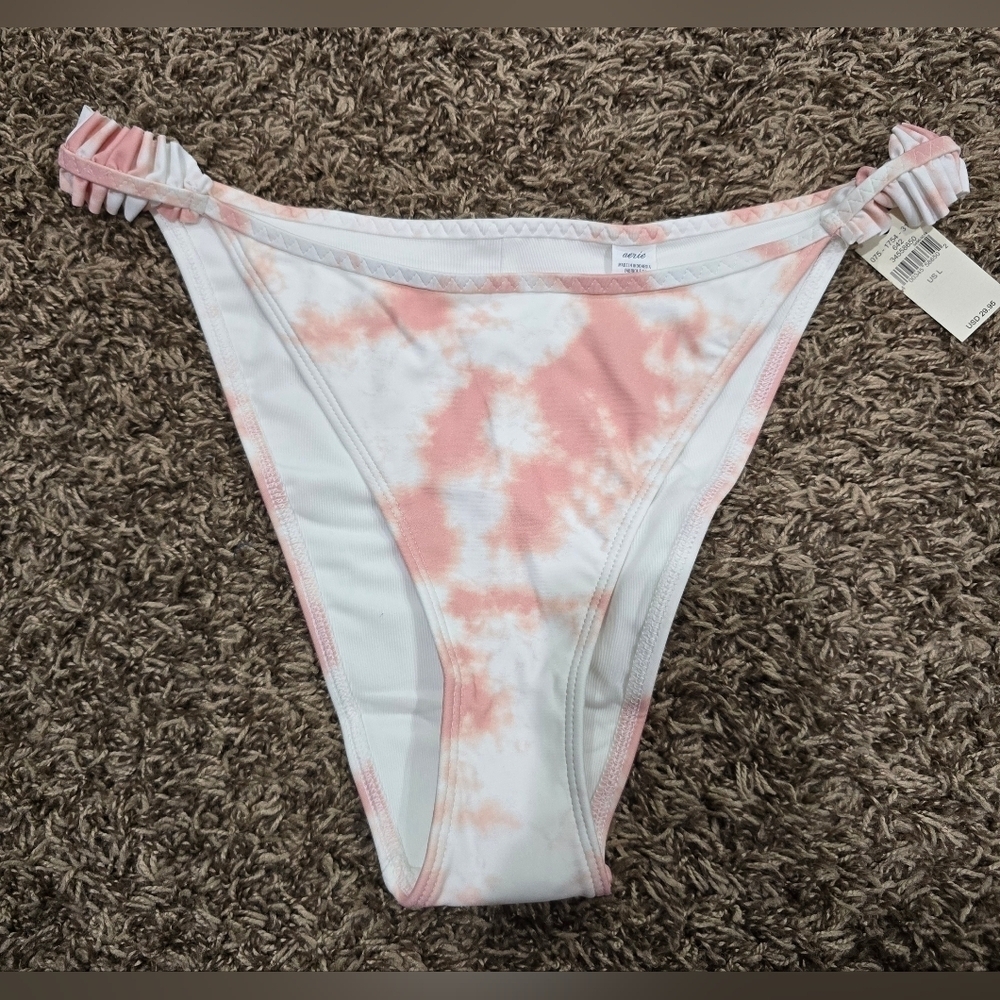 Aerie Women's Cheekiest Bikini Bottom Pink Tie Dye Size L NWT